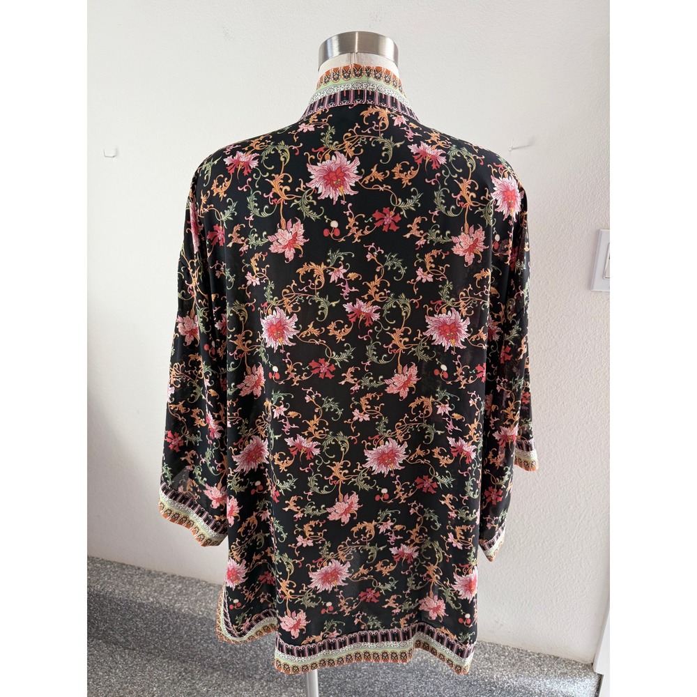 Max Studio Womens Large Black Floral Paisley Open Front Kimono Cardigan - Picture 10 of 11